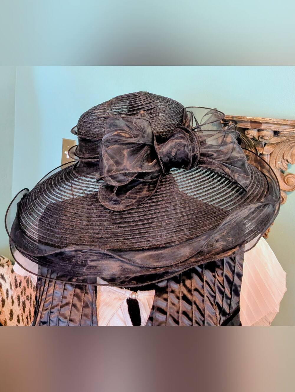 Elegant Black Women's Dress Hat with Organza Bow